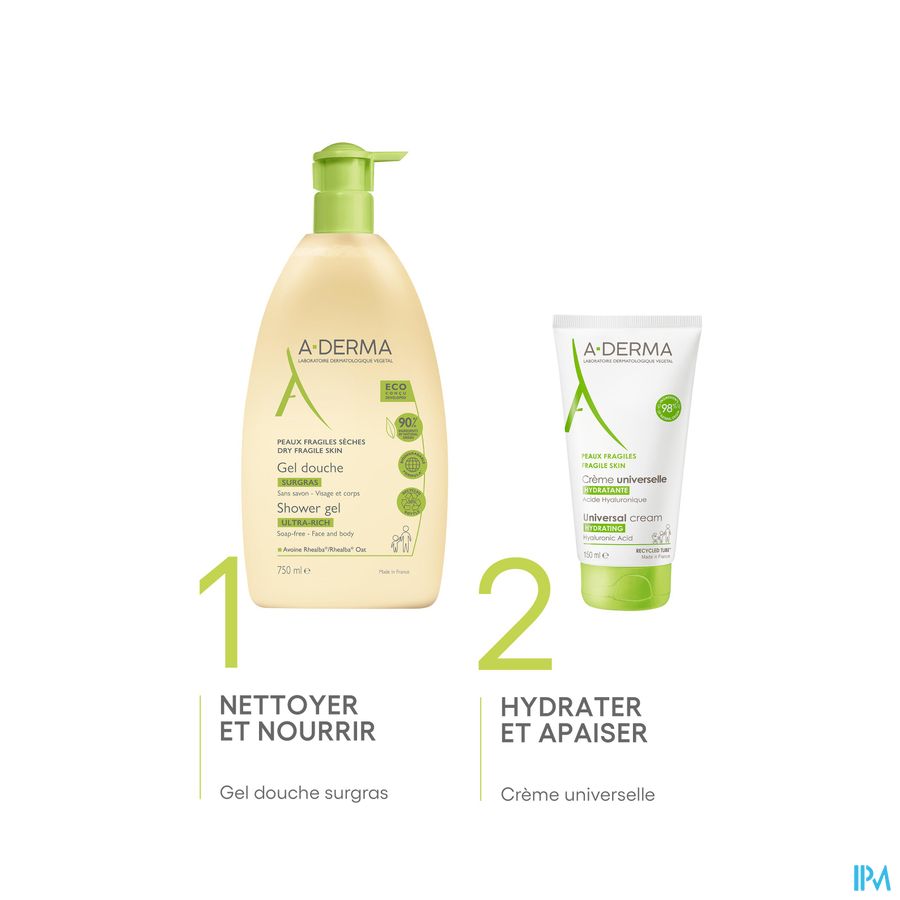 A-DERMA - LES INDISPENSABLES GEL DOUCHE SURGRAS  - Peaux fragiles sèches