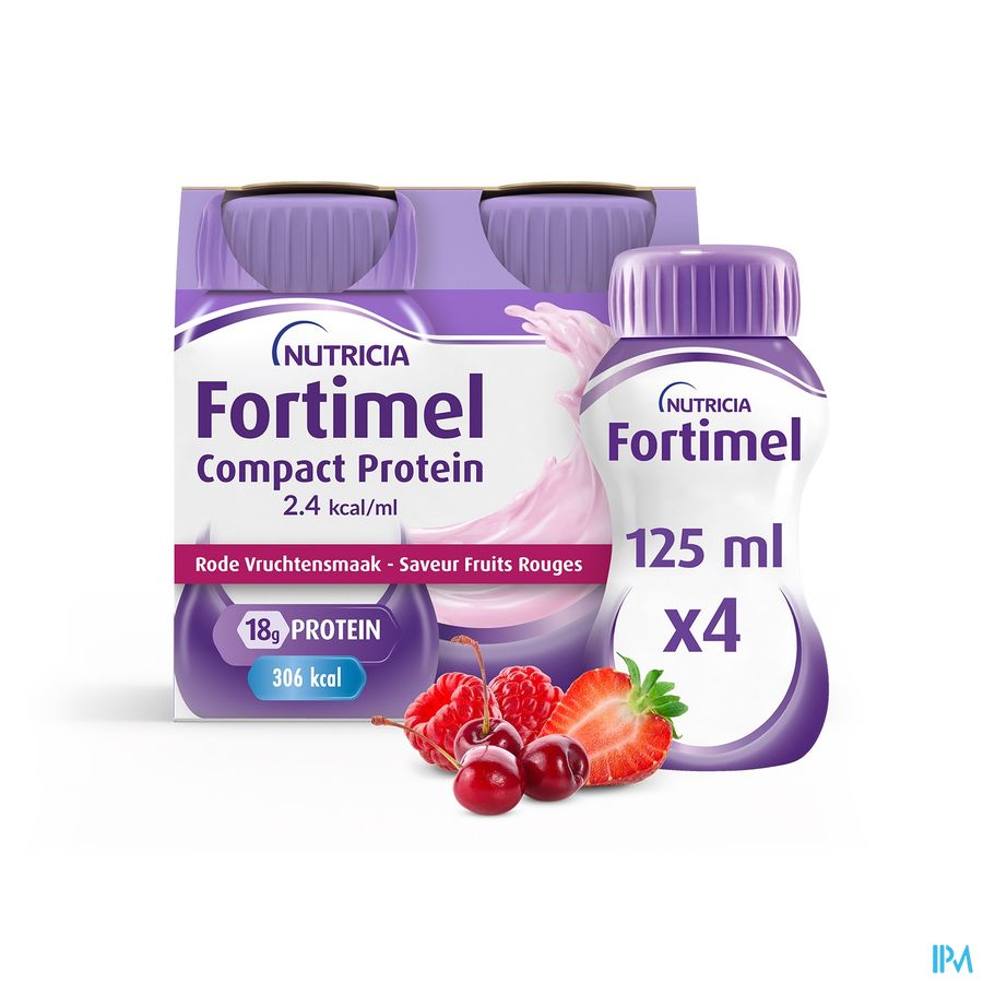 Fortimel Compact Protein 2.4kcal Saveur Fruits Rouges Complément Nutritionnel Dénutrition Bouteilles 4x125ml