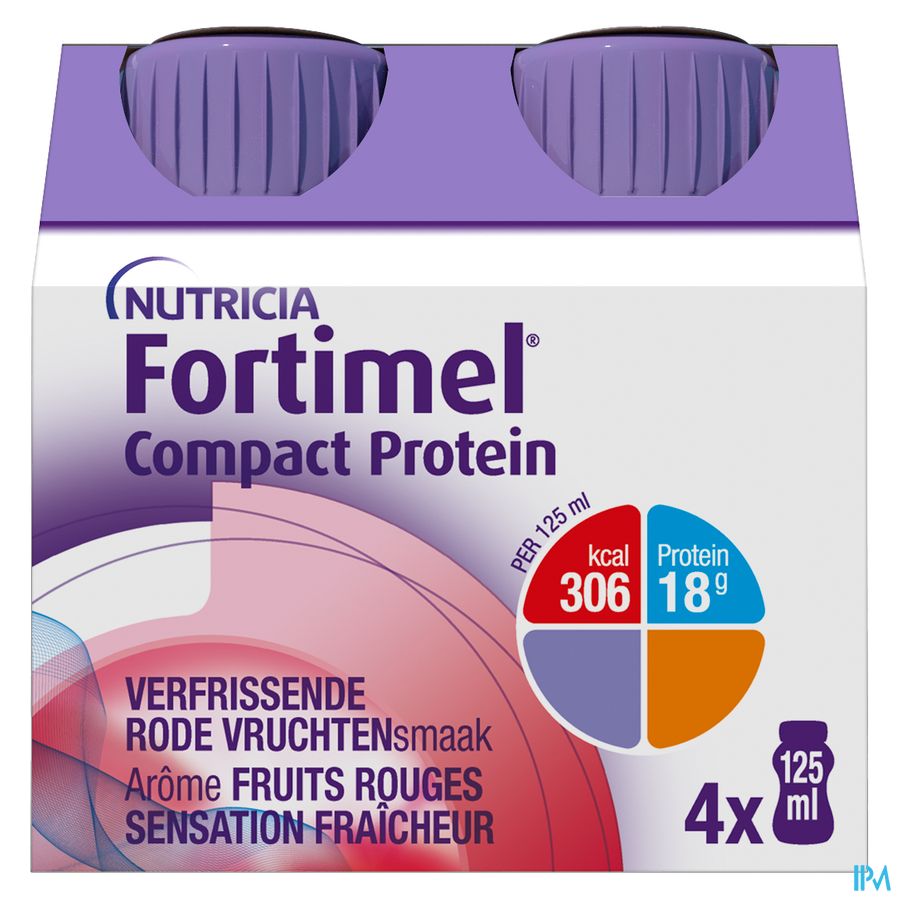 Fortimel Compact Protein Goût Fruits Rouges Sensation Fraicheur Bouteilles 4x125 ml
