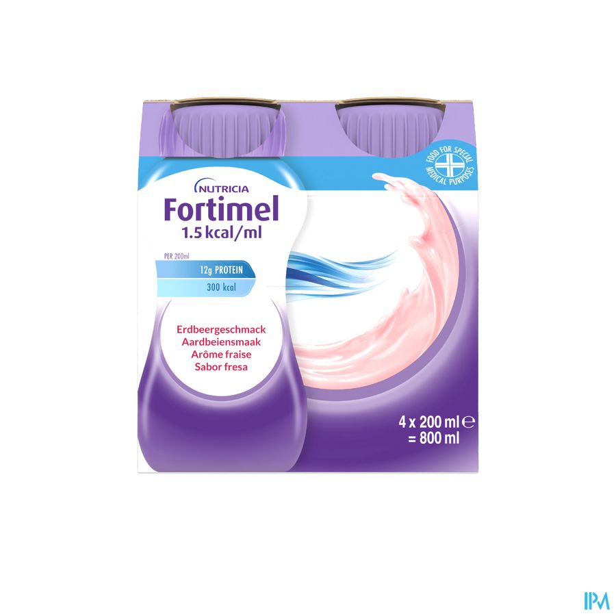 Fortimel 1.5kcal Arôme Fraise Complément Nutritionnel Dénutrition Bouteilles 4x200ml