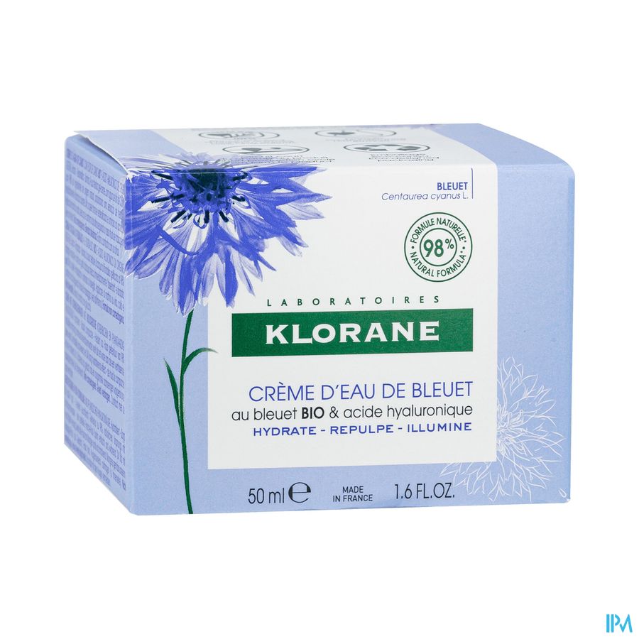 Klorane - Crème d’Eau de Bleuet au Bleuet BIO et Acide hyaluronique - Visage et yeux crème rafraichissante et défatigante