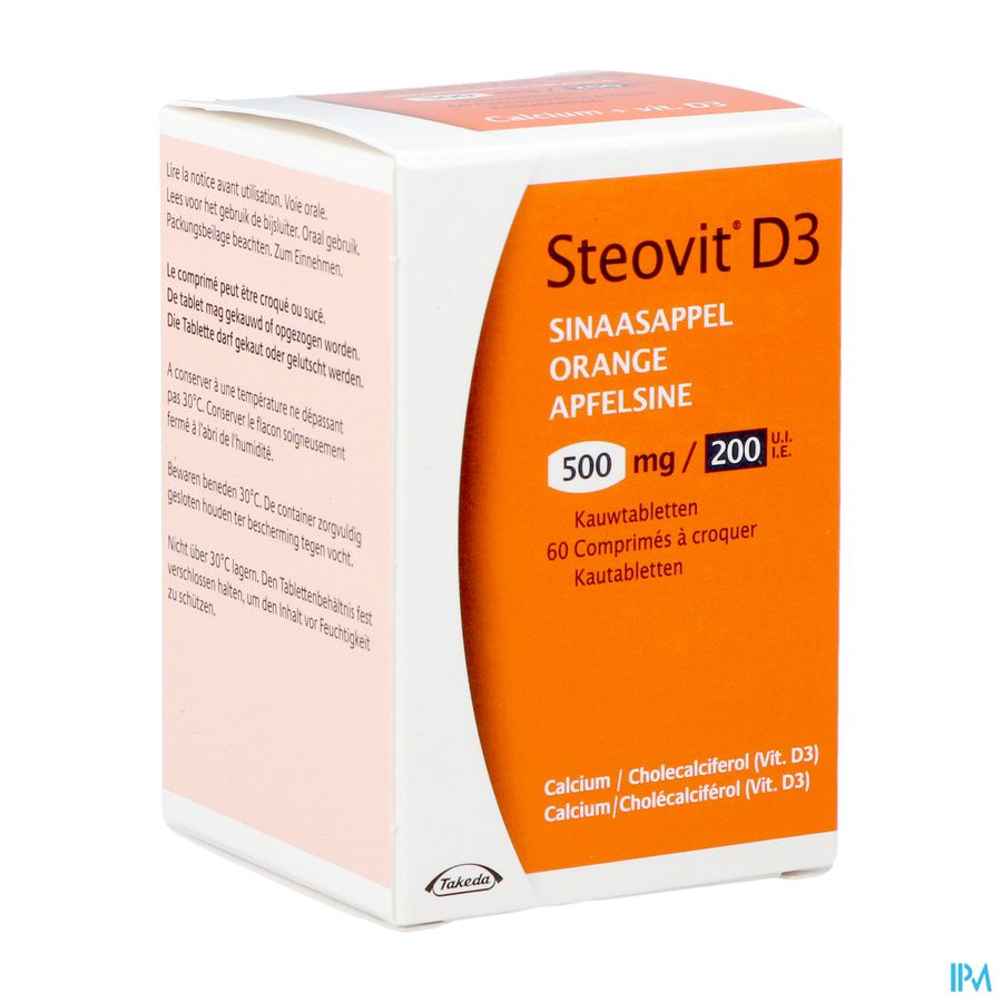Steovit Forte Orange 500mg/200 U.I. Calcium & Vit D - 60 comprimés à croquer