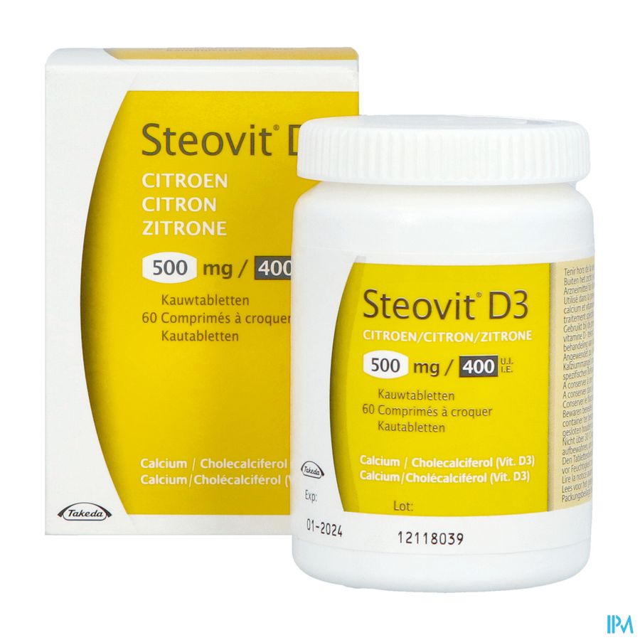Steovit Forte Citron 500mg/400 U.I. Calcium & Vit D - 60 comprimés à croquer