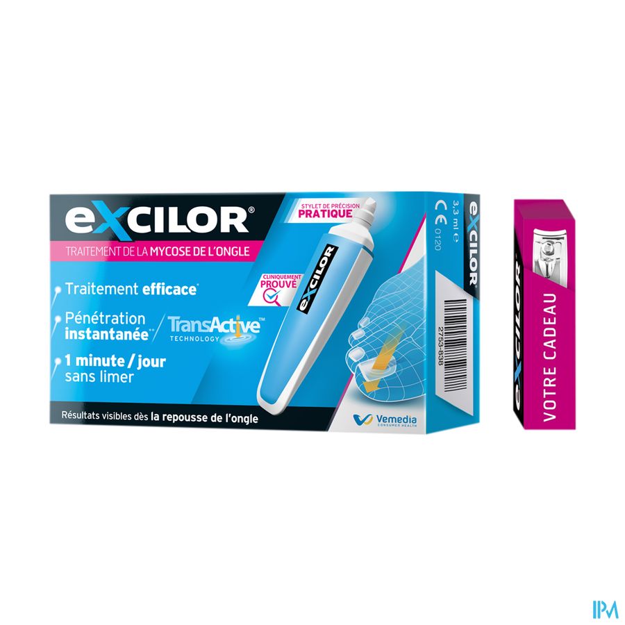 Excilor Traitement de la Mycose de l'Ongle Stylet avec coupe ongles gratuit  - pénétration immédiate, sans limer