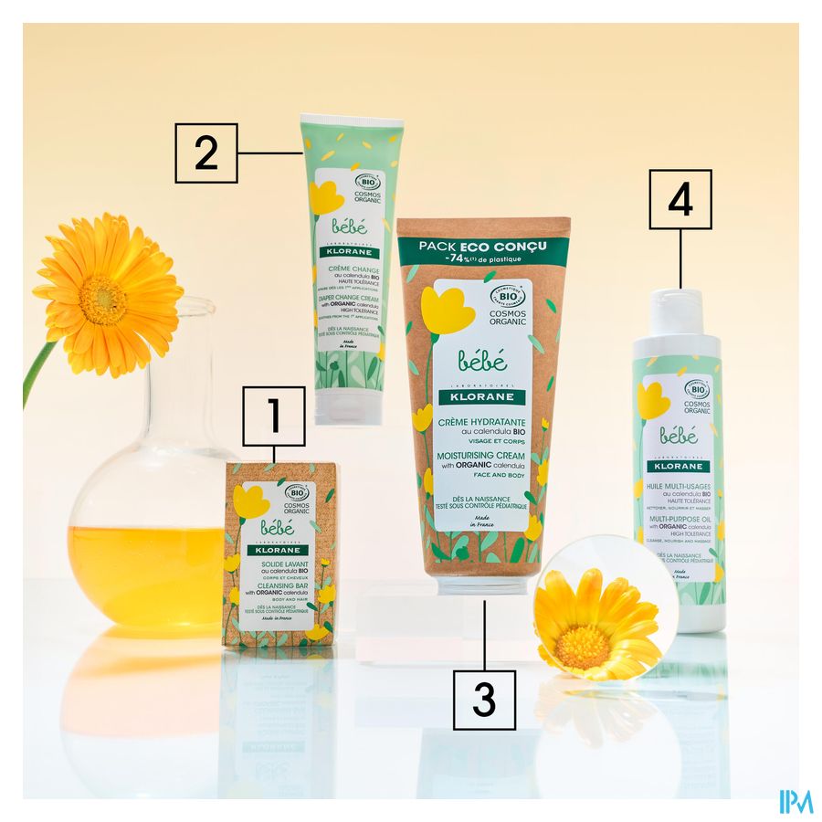 Klorane Huile multi-usages certifiée BIO au Calendula - Corps, siège, cheveux et cuir chevelu - Bébé
