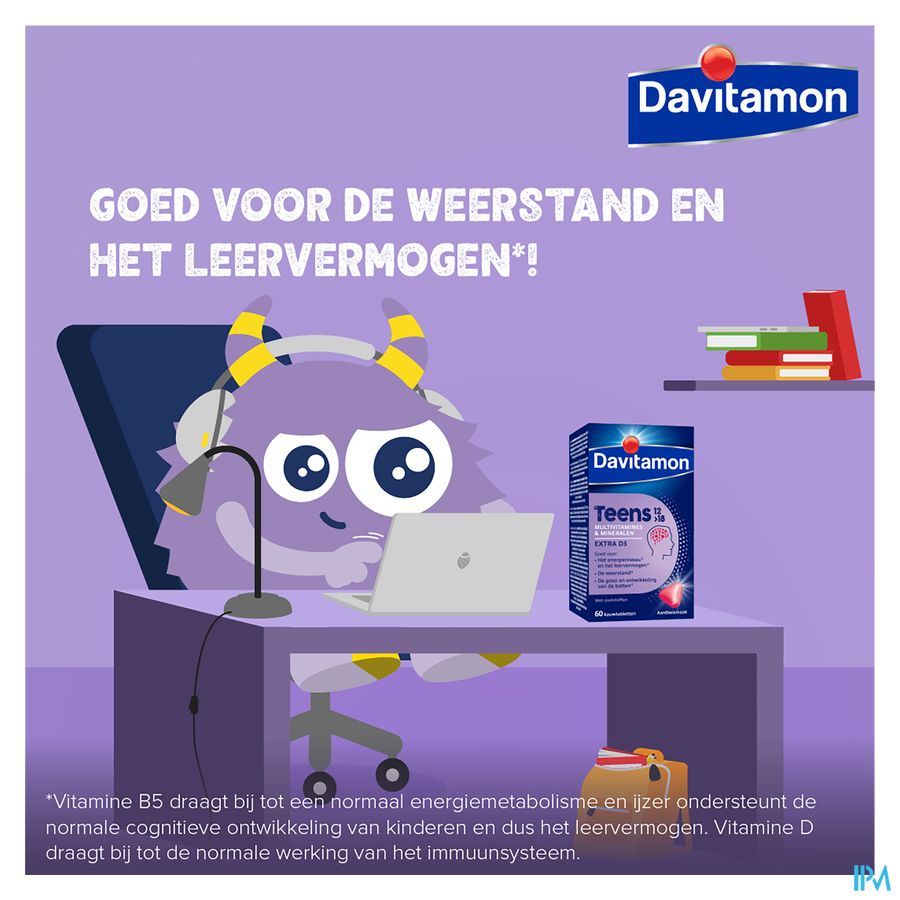 Davitamon® Teens (12>18) Multivitamines 60 Cpr. (Fraise) – Énergie, Résistance