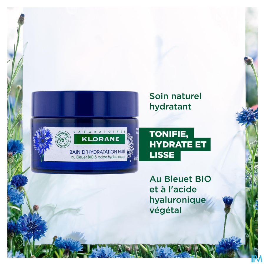 Klorane - Bain d’Hydratation Nuit au Bleuet BIO et acide hyaluronique - Visage et yeux
