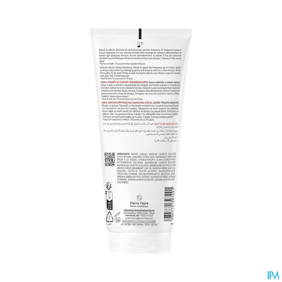 Ducray Shampooing traitant sébo-régulateur Shampoing purifiant SABAL