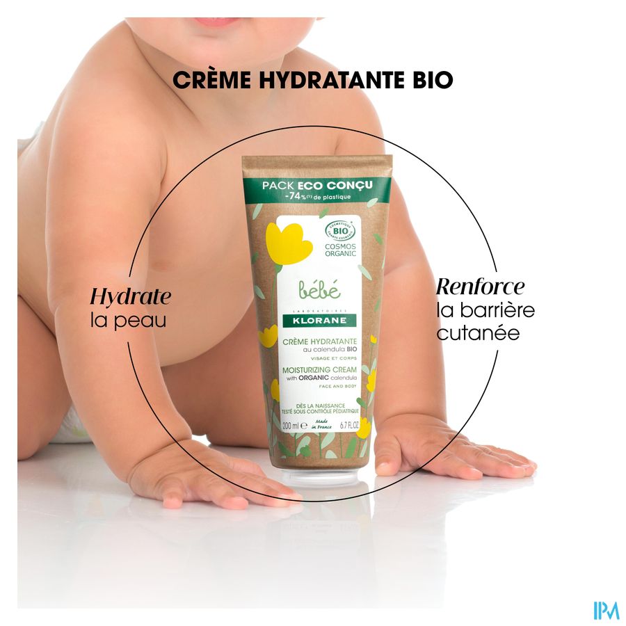 Klorane Crème hydratante certifiée BIO au Calendula - Visage et Corps - Bébé