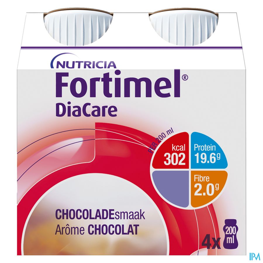Fortimel DiaCare Arôme Chocolat Complément Nutritionnel Dénutrition Bouteilles 4x200ml