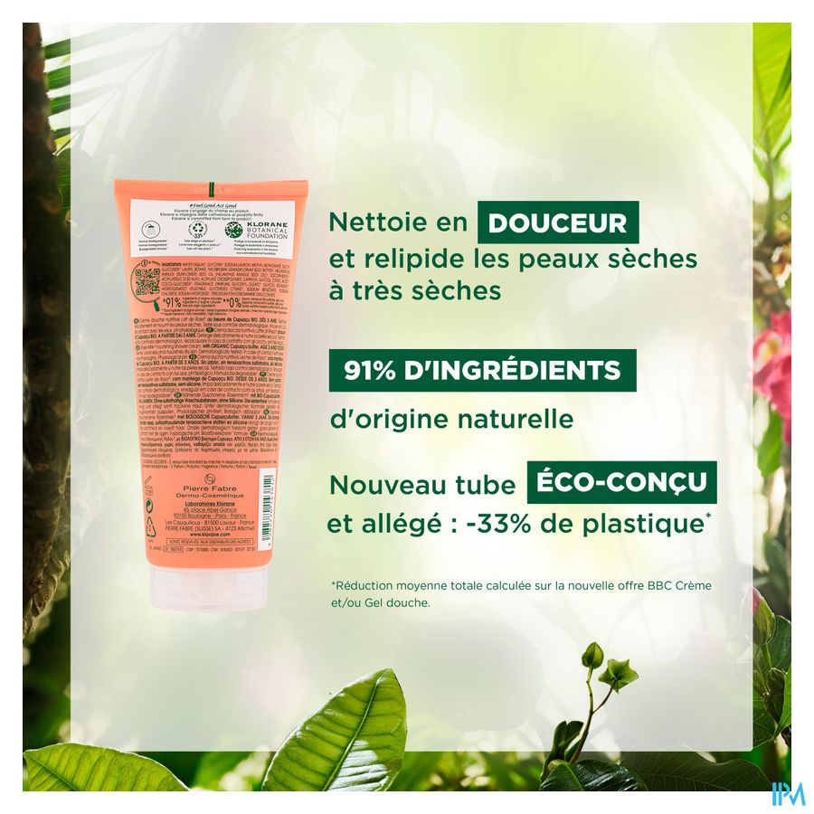 Klorane - Crème douche au Cupuaçu BIO - Lait de Rose - Peau sèche
