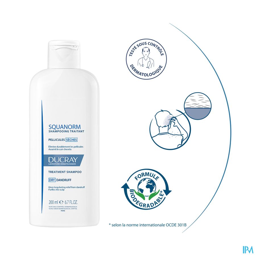 Ducray SQUANORM Shampooing Traitant Pellicules Sèches - Assainit le cuir chevelu