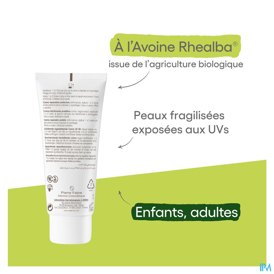 A-DERMA - EPITHELIALE A.H ULTRA SPF50+ CREME REPARATRICE ET PROTECTRICE ANTI-MARQUES - Peaux fragilisées, anti-marques cicatricielles et pigmentaires, post-acte dermatologique ou esthétique superficiel 100ml