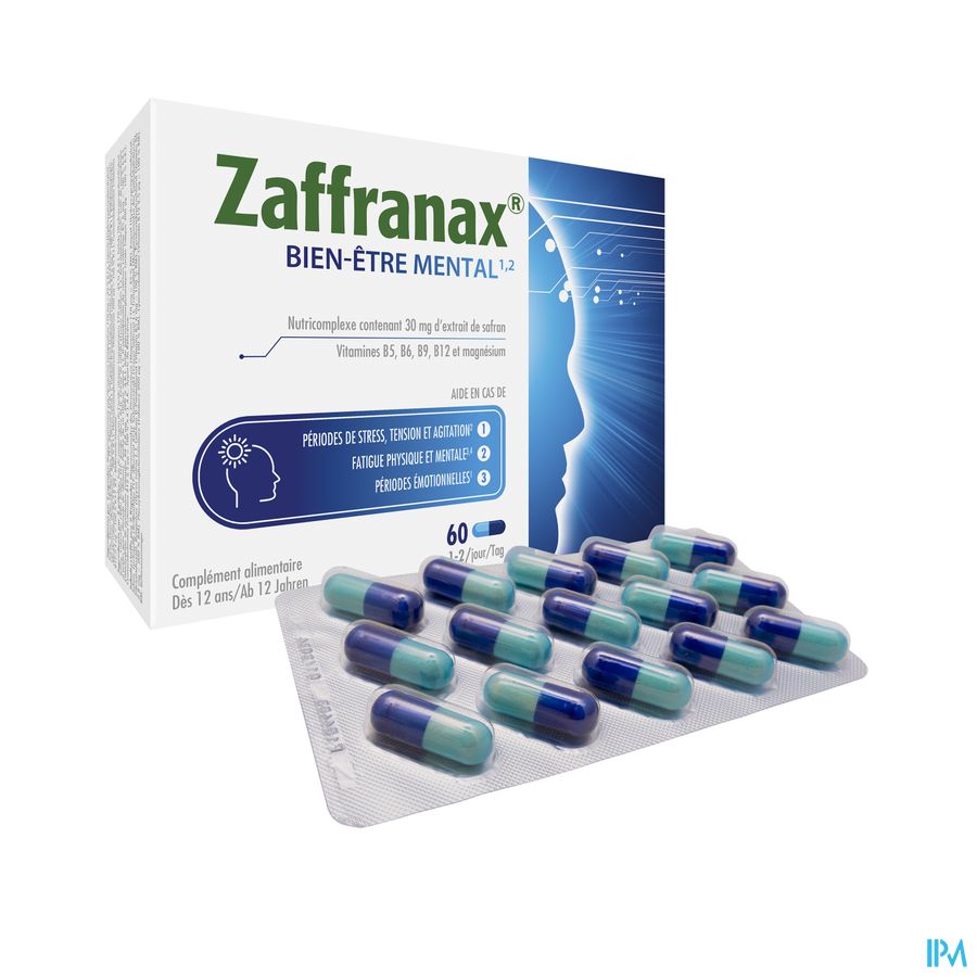 Zaffranax® Bien-être Mental 60 Gélules - Stress (4), Fatigue (3), Émotionnel (1)