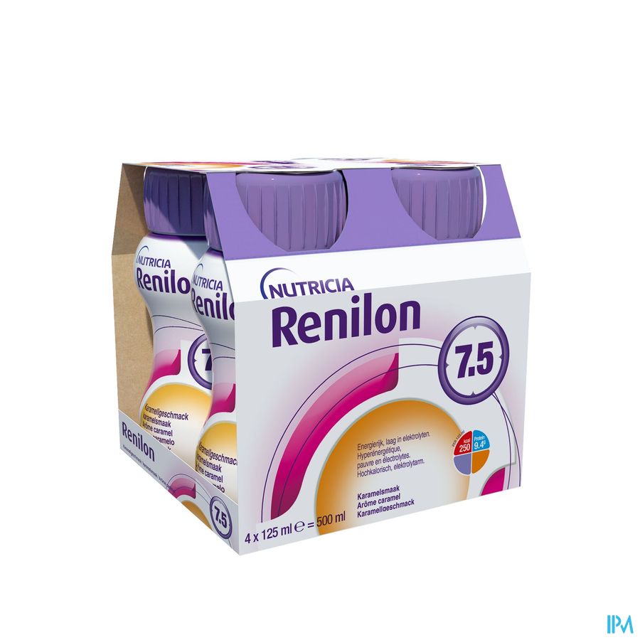 Renilon 7.5 Arôme Caramel Complément Nutritionnel Dénutrition Bouteilles 4x125ml