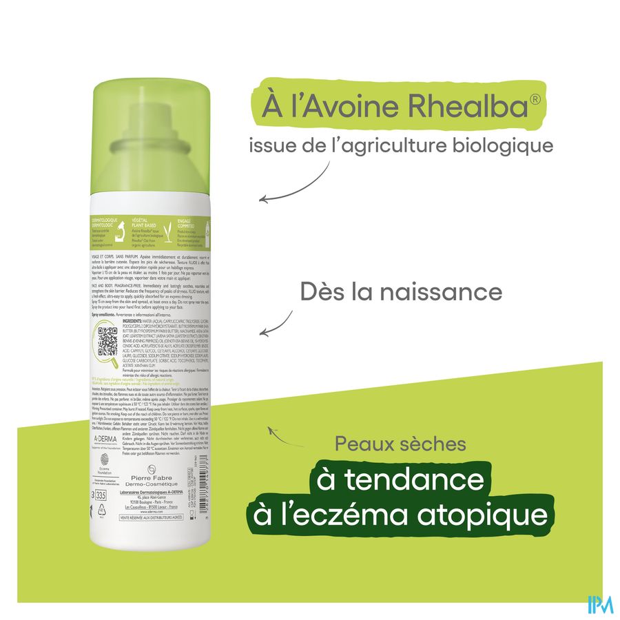 A-DERMA — EXOMEGA CONTROL — SPRAY ÉMOLLIENT anti-grattage - Peaux sèches à tendances atopique