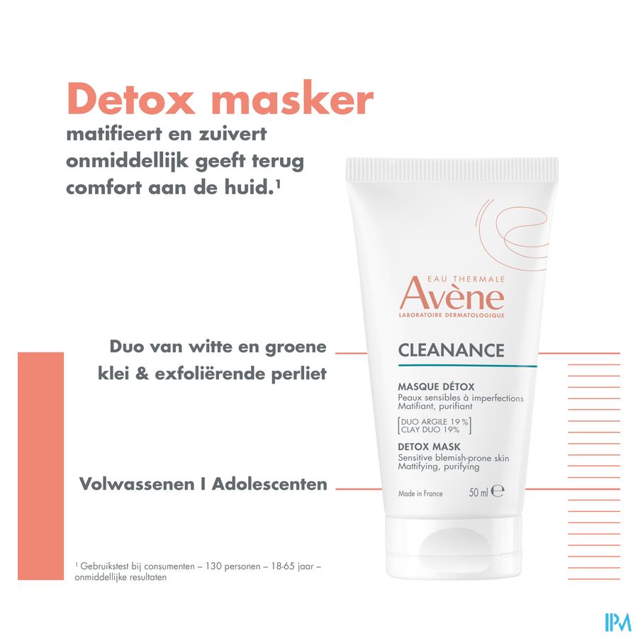Eau Thermale Avène Masque CLEANANCE détox  - Matifiant, purifiant - Peaux sensibles, à imperfections