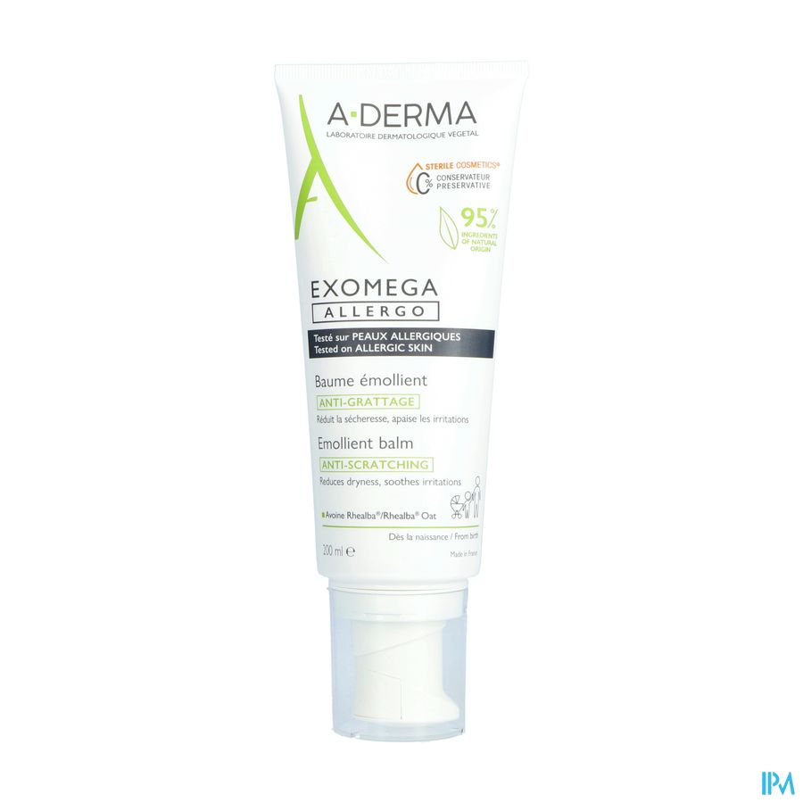 A-DERMA — EXOMEGA ALLERGO - BAUME ÉMOLLIENT COSMETIQUE STERILE -  Peaux allergiques anti-grattage démangeaisons