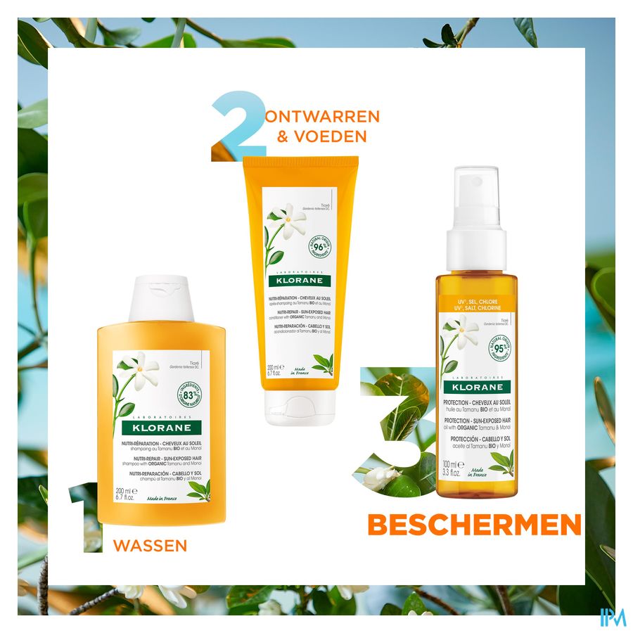 Klorane — Huile protectrice capillaire au Tamanu BIO et Monoï — Cheveux exposés au soleil