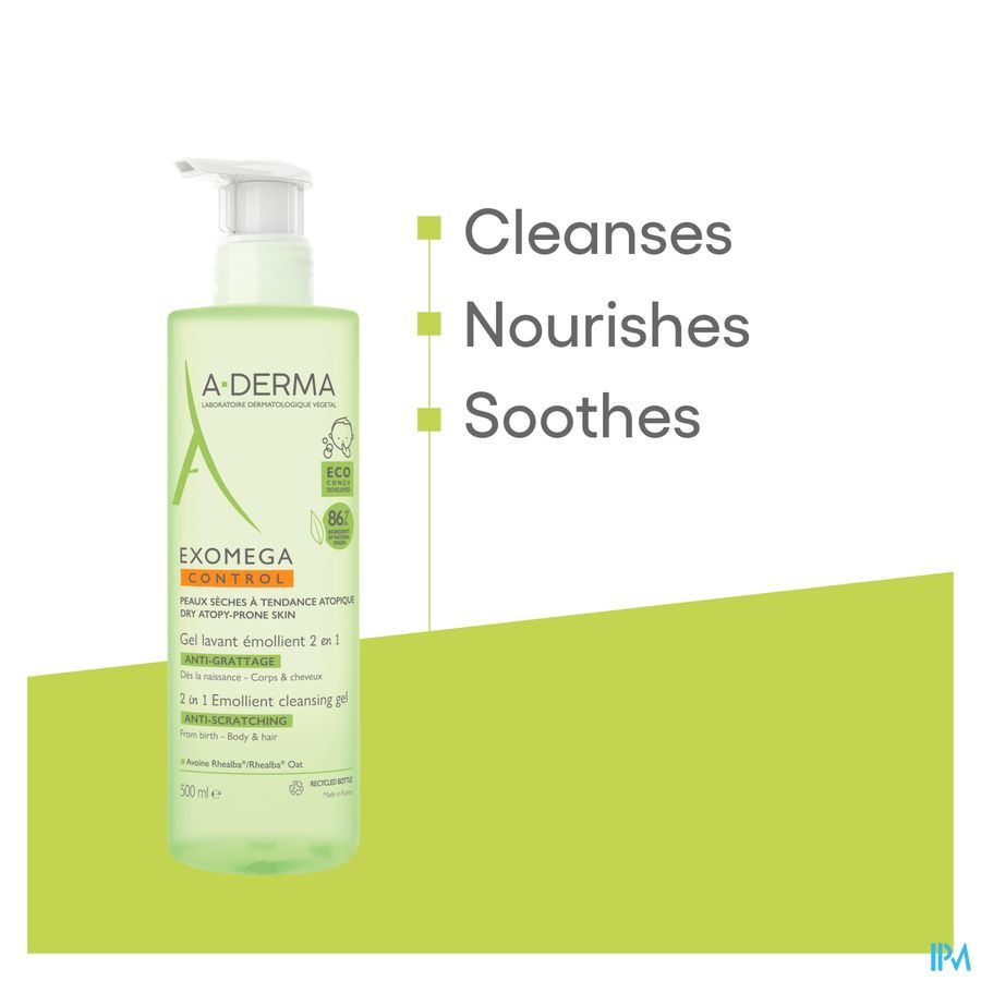 A-DERMA - EXOMEGA CONTROL GEL LAVANT ÉMOLLIENT 2 EN 1 ANTI-GRATTAGE - Peau fragile à tendance atopique