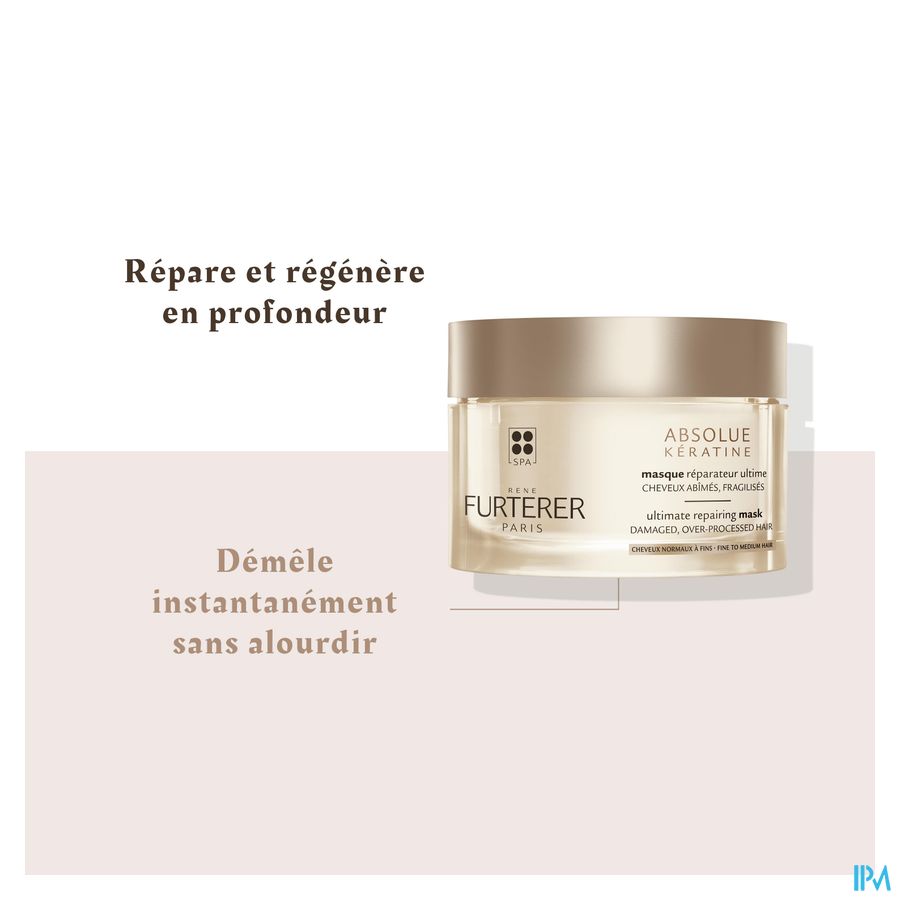 René Furterer Masque réparateur ultime - Cheveux normaux à fins  - Masque à la Kératine pour cheveux abimés - ABSOLUE KERATINE
