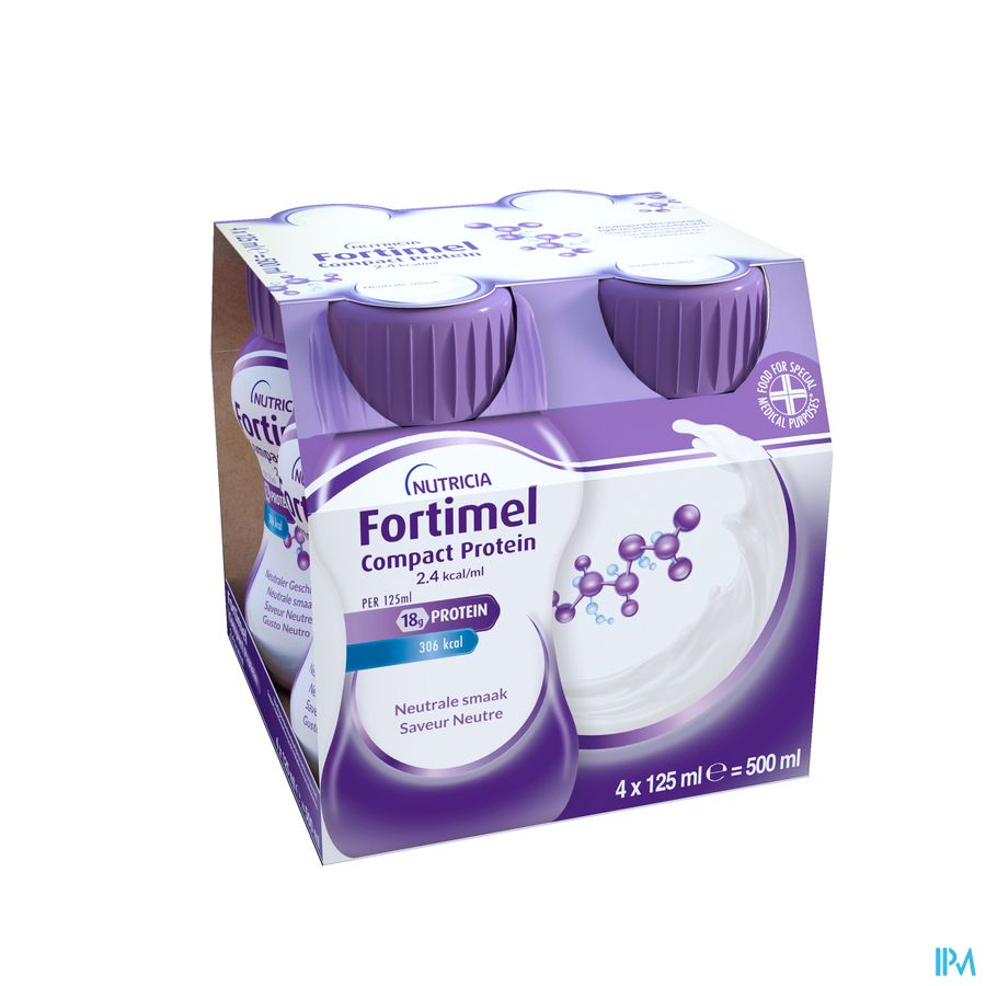 Fortimel Compact Protein 2.4kcal Saveur Neutre Complément Nutritionnel Dénutrition Bouteilles 4x125 ml