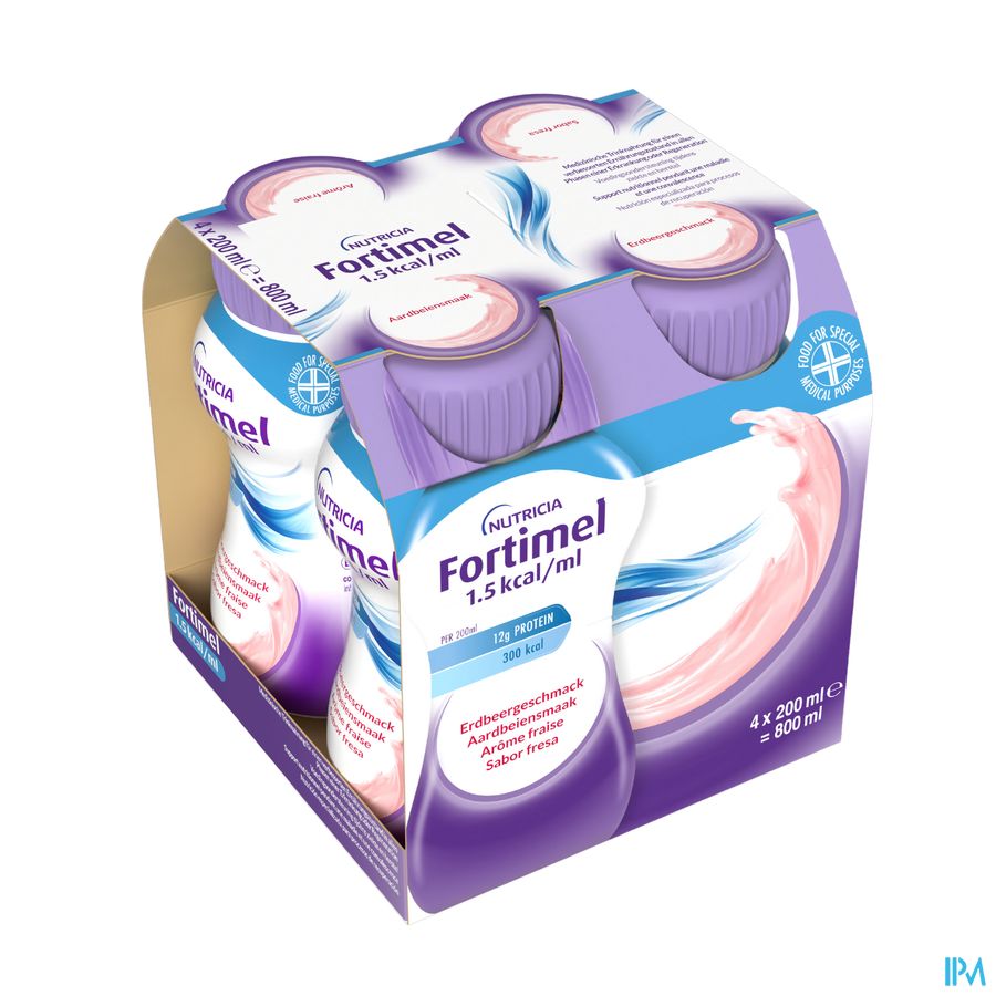 Fortimel 1.5kcal Arôme Fraise Complément Nutritionnel Dénutrition Bouteilles 4x200ml