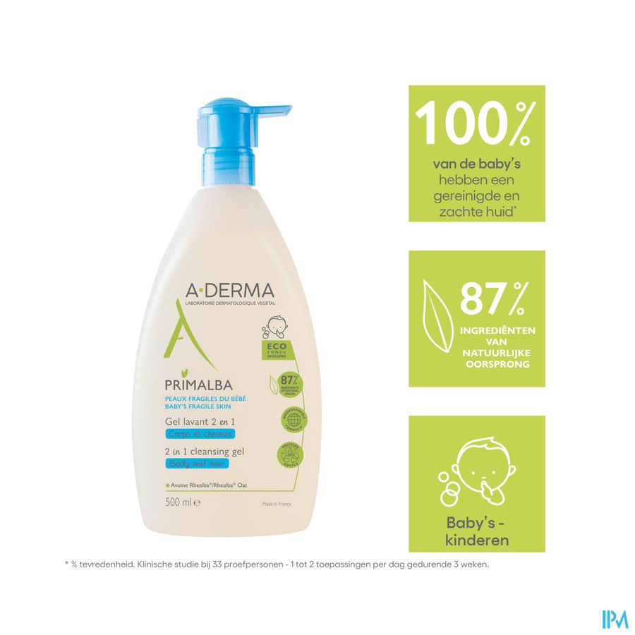 A-DERMA - PRIMALBA GEL LAVANT 2 EN 1 BEBE CORPS ET CHEVEUX - Peaux fragiles du bébé