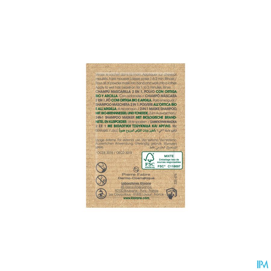 Klorane - Shampoing masque à la poudre d’Ortie BIO – cuir chevelu gras