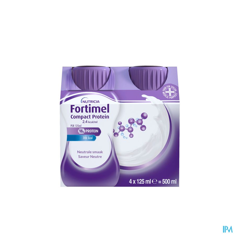 Fortimel Compact Protein 2.4kcal Saveur Neutre Complément Nutritionnel Dénutrition Bouteilles 4x125 ml