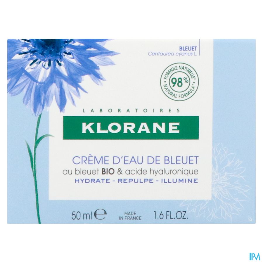 Klorane - Crème d’Eau de Bleuet au Bleuet BIO et Acide hyaluronique - Visage et yeux crème rafraichissante et défatigante