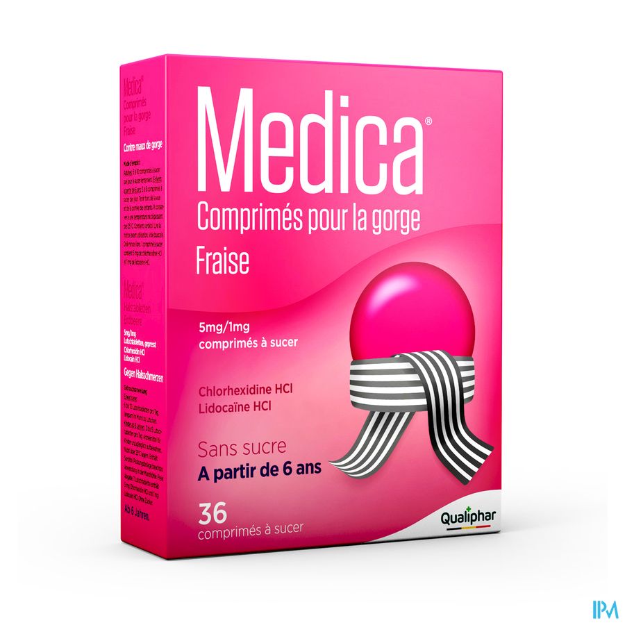 Medica comprimés pour la gorge sans sucre Fraise 36 pcs - mal de gorge