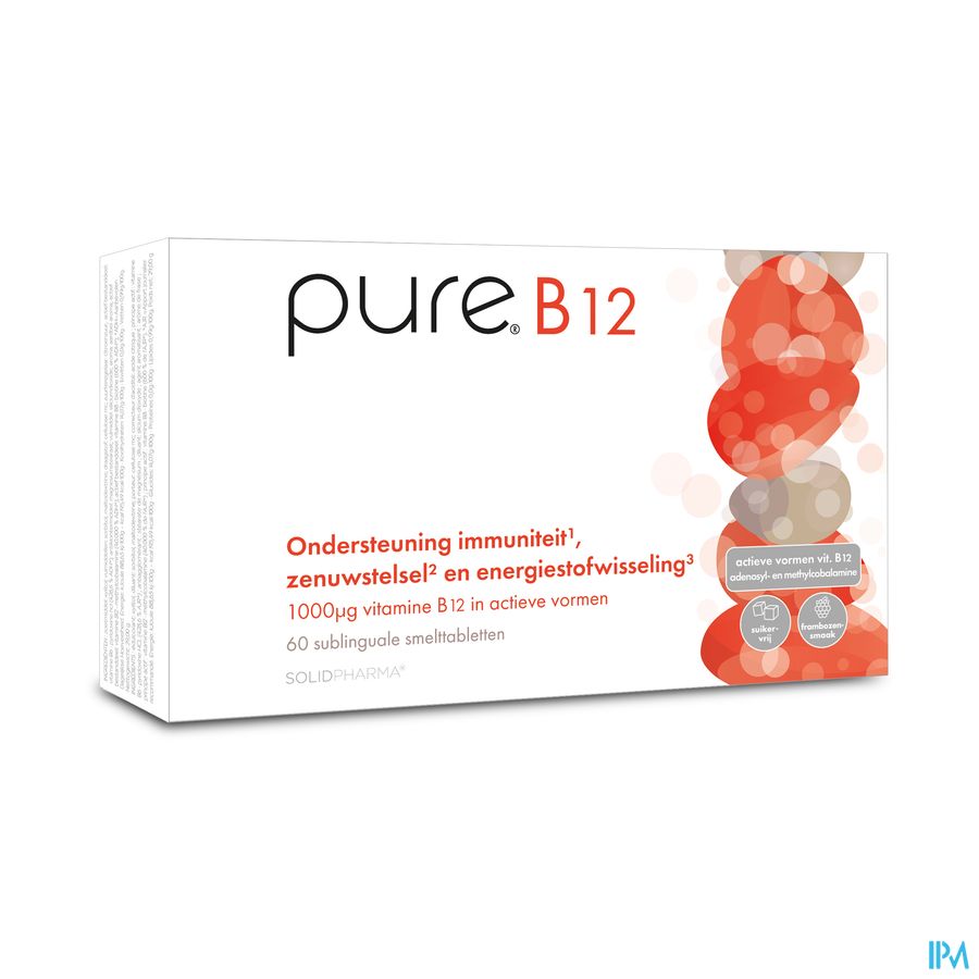 Pure B12. Vit. B12. Fatigue, stress, système nerveux. 60 compr. Fondants sublinguales.