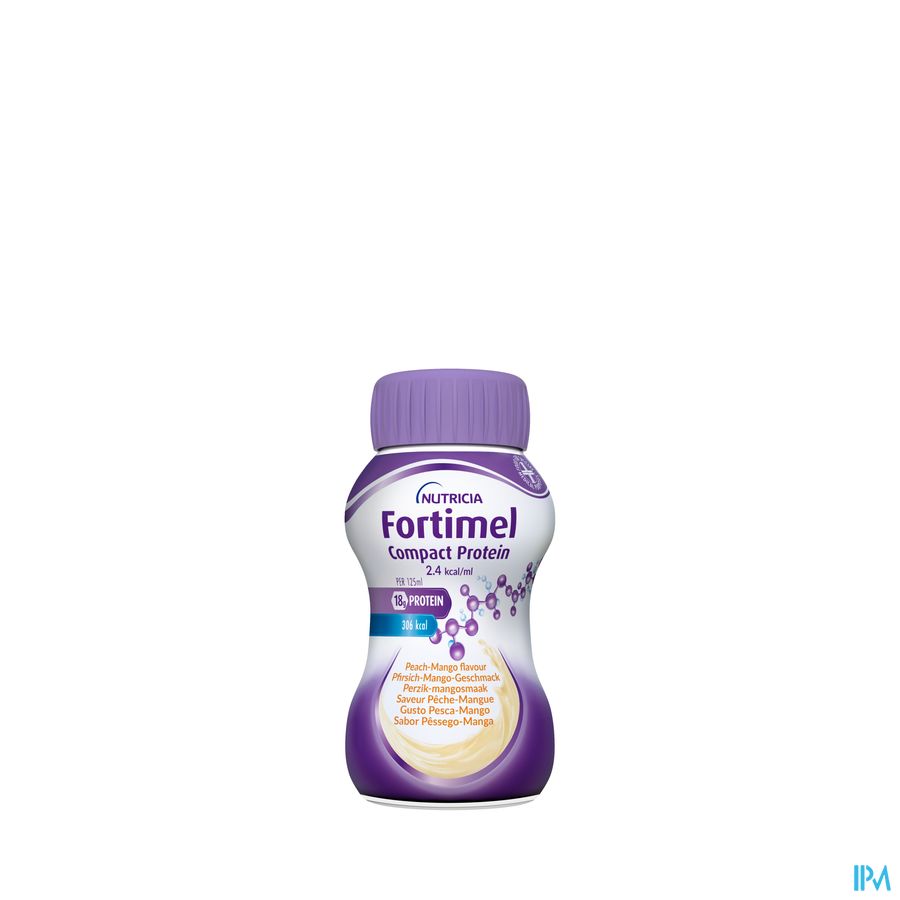 Fortimel Compact Protein 2.4kcal Arôme Pêche-mangue Complément Nutritionnel Dénutrition Bouteilles 4x125 ml