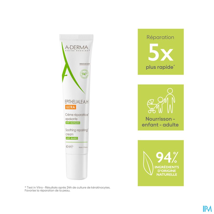 A-DERMA - EPITHELIALE A. H. ULTRA CRÈME RÉPARATRICE APAISANTE - Soin cicatrisant anti-marques, anti-douleur, Post-peeling, post-laser