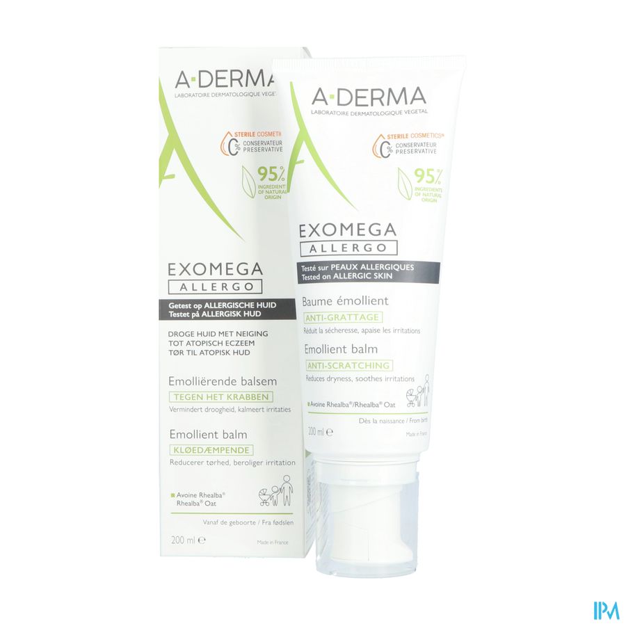 A-DERMA — EXOMEGA ALLERGO - BAUME ÉMOLLIENT COSMETIQUE STERILE -  Peaux allergiques anti-grattage démangeaisons