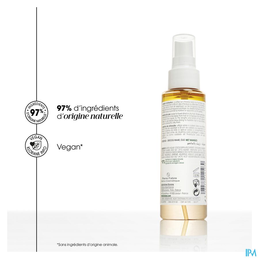 Klorane - Huile à la Mangue – Nutrition - Cheveux secs