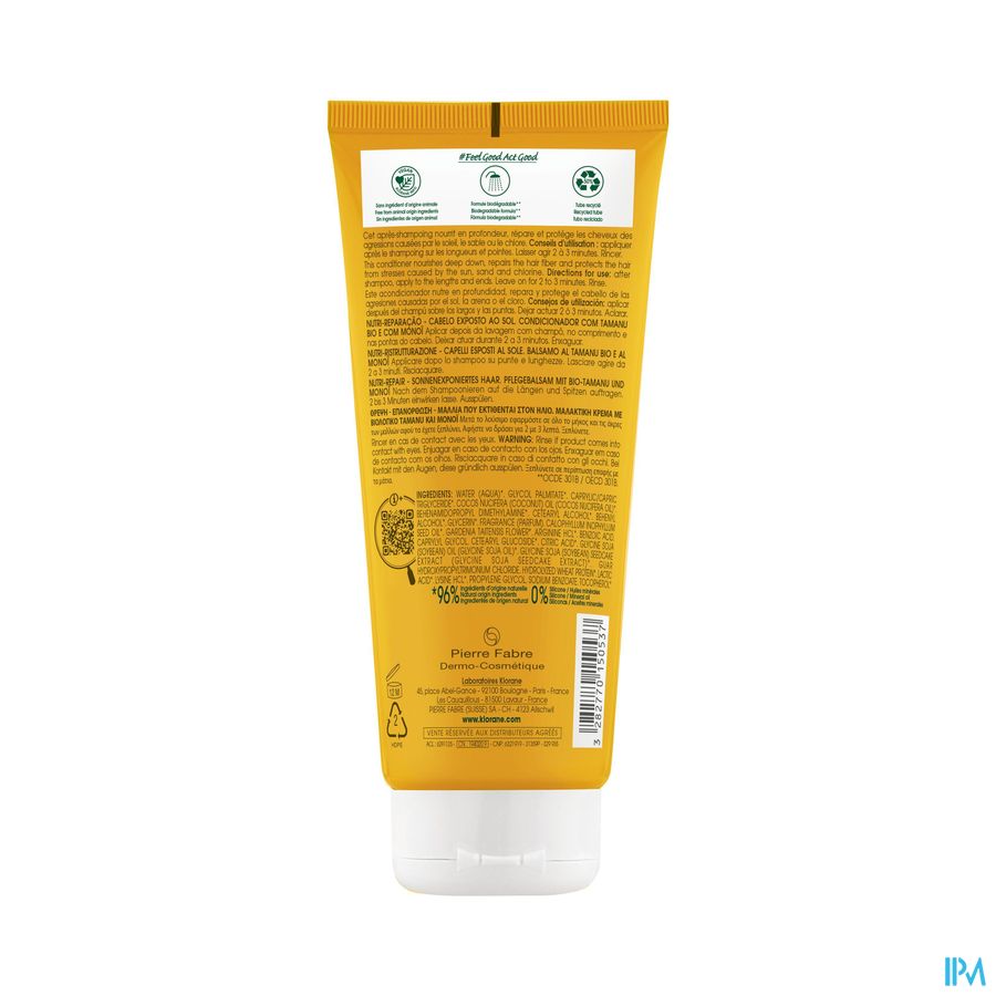 Klorane Baume riche réparateur - Cheveux exposés au soleil - Monoï & Tamanu BIO