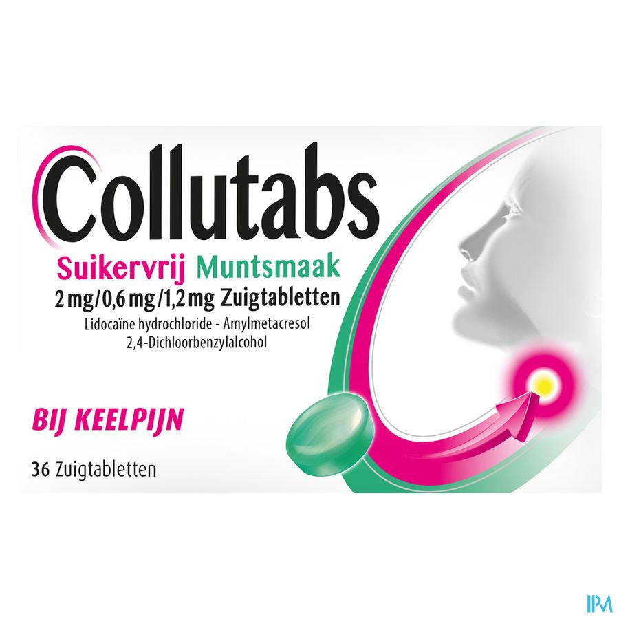 Collutabs Pastilles Sans Sucre Menthe 36 comprimés - contre les maux de gorge