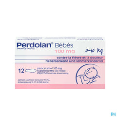 Perdolan® Bébés, suppositoires avec 100 mg de paracétamol, pour le traitement symptomatique de la fièvre et de la douleur chez les bébés, 12 suppositoires