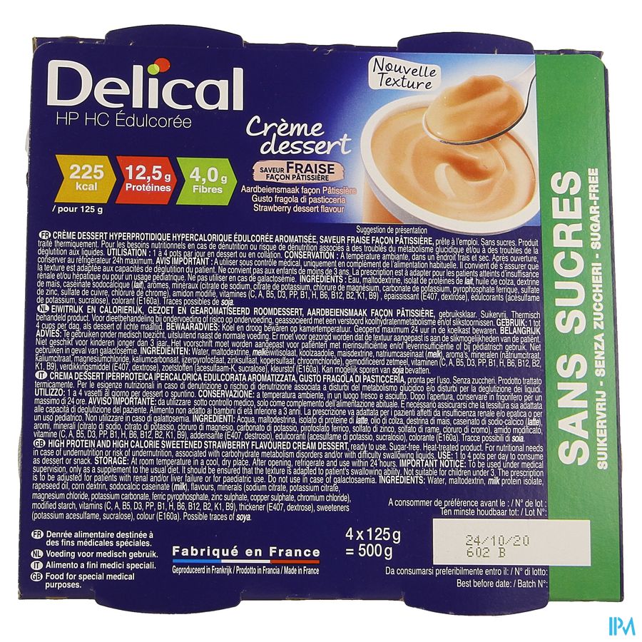 Delical Creme Dessert Hp-hc S/sucre Fraise 4x124g