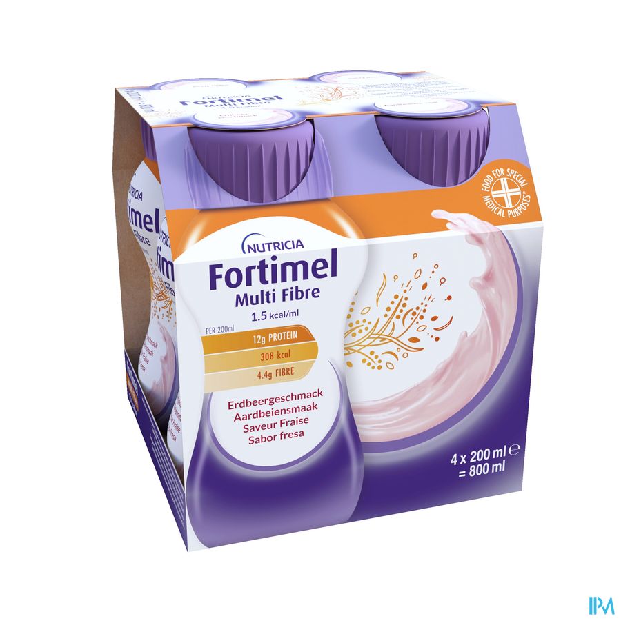 Fortimel Multifibre 1.5kcal Arôme Fraise Complément Nutritionnel Dénutrition Bouteilles 4x200ml