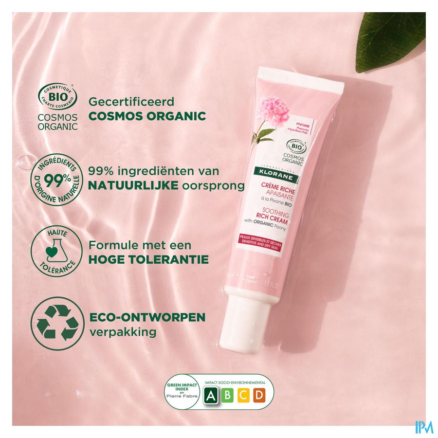 Klorane — Crème Riche Apaisante à la Pivoine BIO — Peaux sensibles et sèches