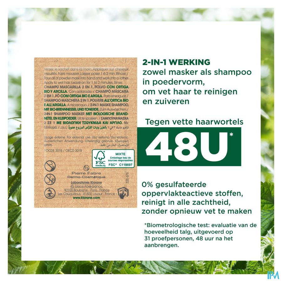 Klorane - Shampoing masque à la poudre d’Ortie BIO – cuir chevelu gras