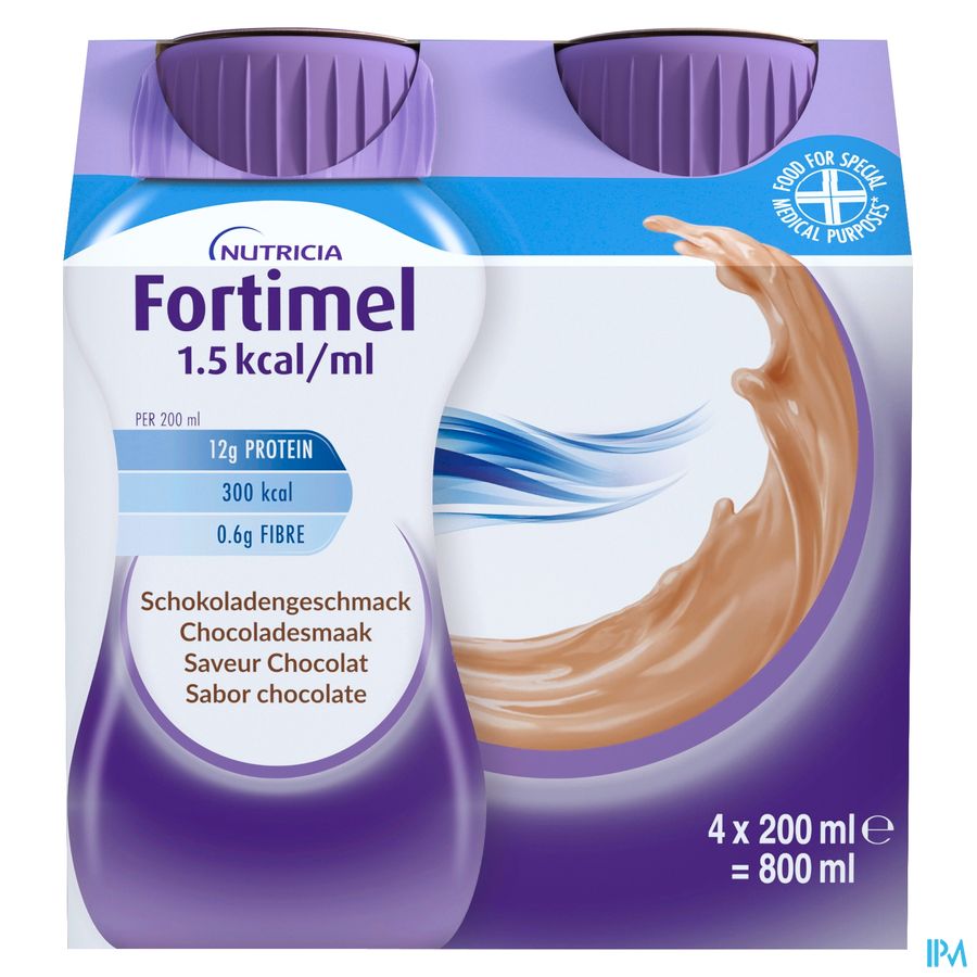 Fortimel 1.5kcal Arôme Chocolat Complément Nutritionnel Dénutrition Bouteilles 4x200ml