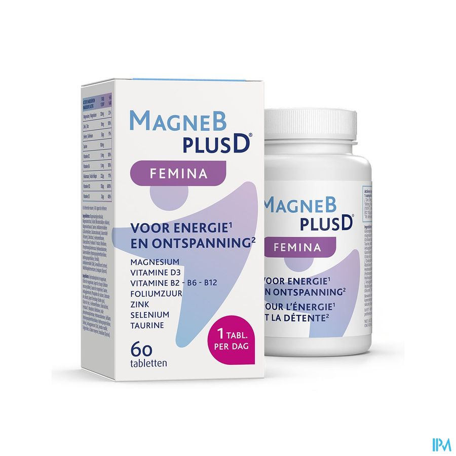 MagneBplusD Femina - Magnésium, Vitamine D, Vitamines B, Acide Folique, Zinc, Sélénium, Taurine - 60 comprimés