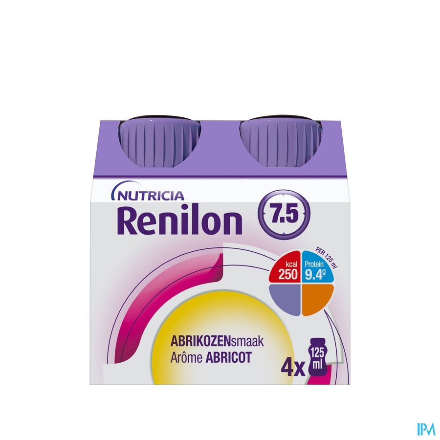 Renilon 7.5 Arôme Abricot Complément Nutritionnel Dénutrition Bouteilles 4x125ml