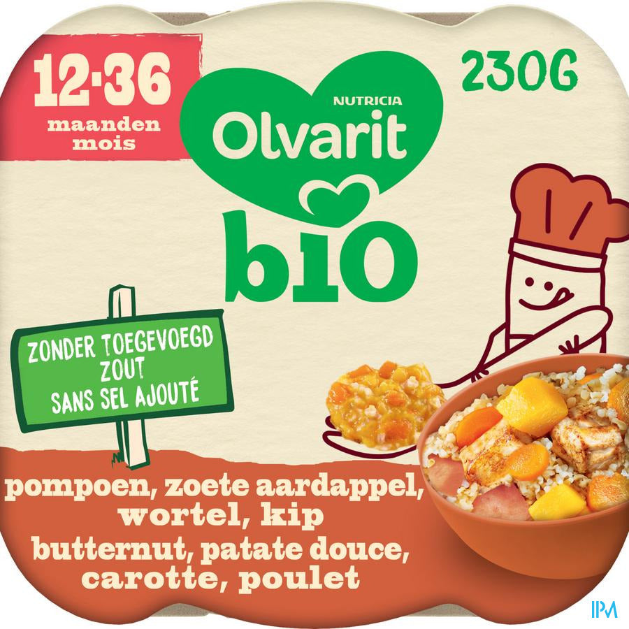 Olvarit Bio Repas Enfant Dès 12 Mois Poulet Butternut P. Douce 230g
