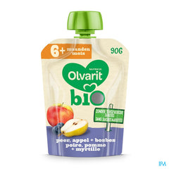 Olvarit Bio Compote Bébé Dès 6 Mois Pomme Poire Myrtille 90g