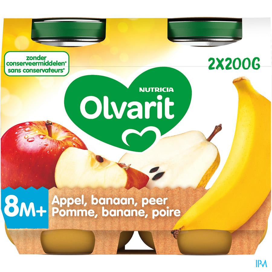Olvarit Compote Bébé Dès 8 Mois Pomme Banane Poire 2x200g